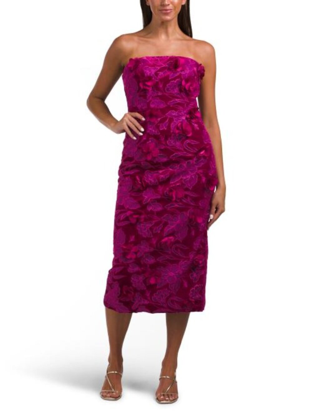 RENE BY RENE RUIZ Strapless Floral Lace Column Dress